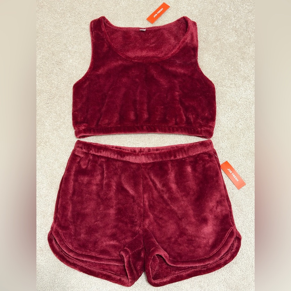 Joe Fresh Burgundy Plush Sleep Set BNWT